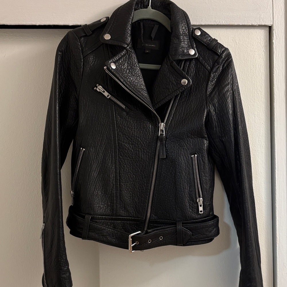 Mackage x Aritzia Black Pebbled Leather Moto Jacket Size S